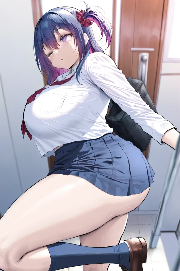 "(A perfect masterpiece:1.2), (the best quality:1.2), stunning face, schoolgirl uniform, and chubby, big pupils, bright eyes, makeup, long and luxurious eyelashes, full lips, irresistible charisma."