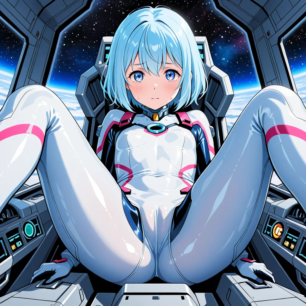 (spacesuit:1.15), white cargo pants, astronaut)bubble helmet, space helmet , fingering, fturbation, grabbinmature_woman, lushing, , log at tience, lying , indoors, in bed, bed, masterpiece, best quality, 1girl, solo, red eyes, tits, {{{messy hair:1.6}}}, bangs, white haspread legs, sitting, , short hair, twintails, ings:1.2)