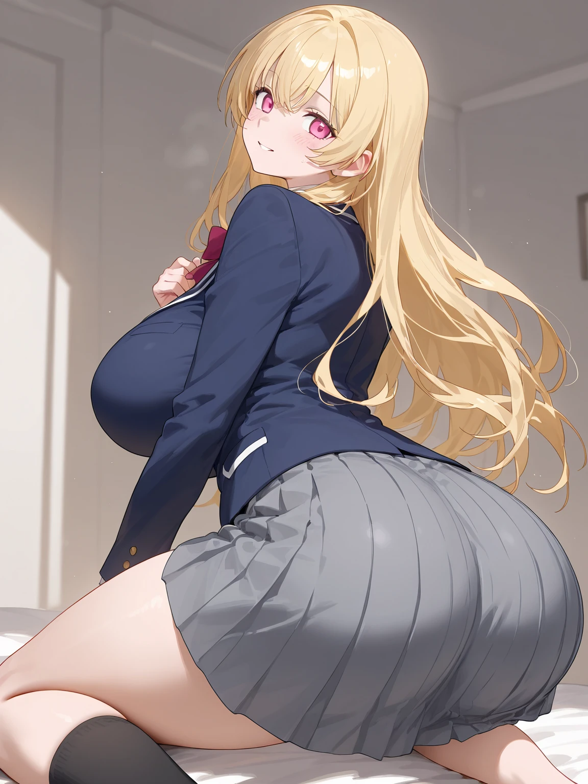masterpiece, best_quality, 1girl, solo, super pochaco, blonde hair, plump, huge breasts, thick thighs,huge ass