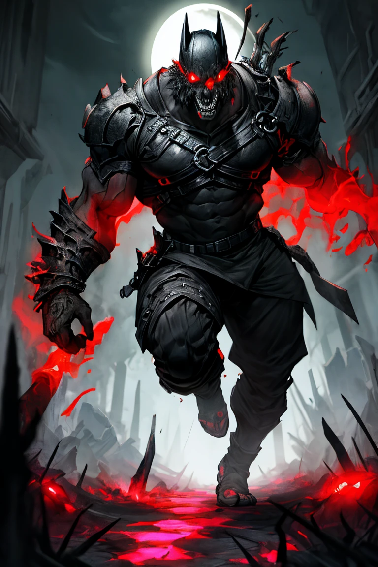 Full body shot of Garou with handsome face, alduin eyes, sharp crimson eyes, darksiders art style, armor reflecting black flames inspired by the black ancalagon demon.