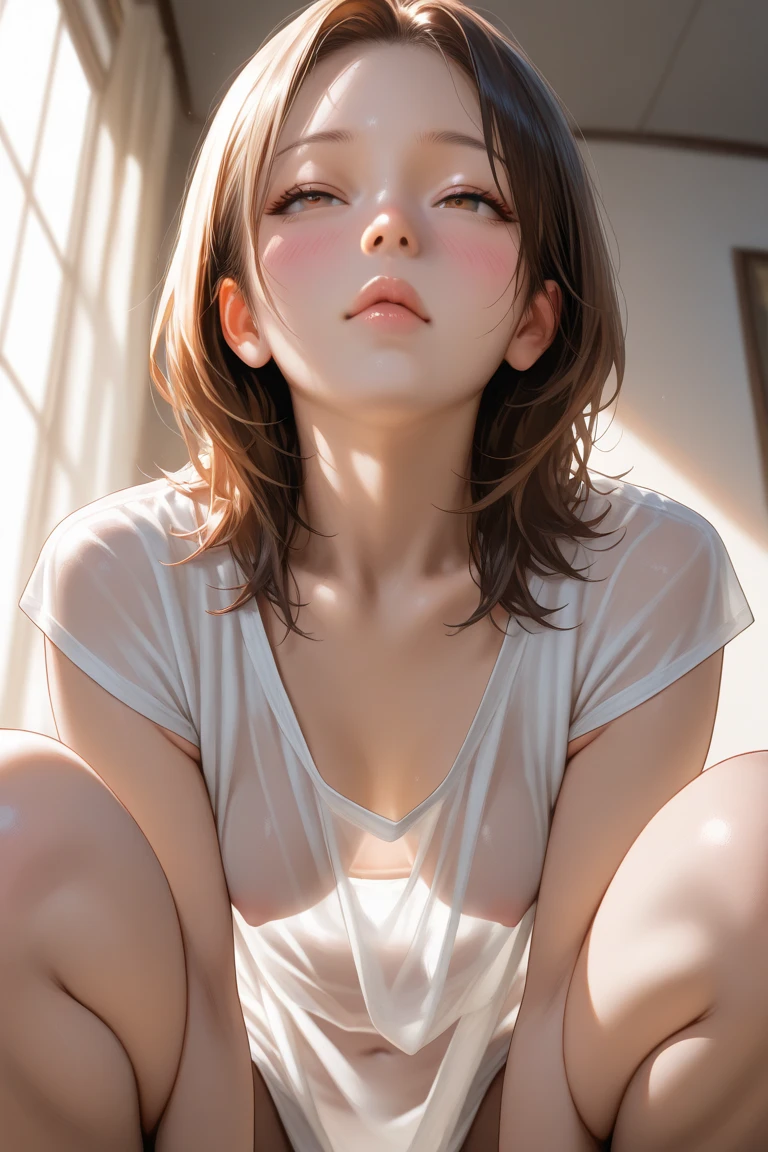 (hig彼st quality、8K、32k、masterpiece)、(Realistic)、(Realistic:1.2)、(High resolution)、Very detailed、Very beautiful face and eyes、1 Girl、Round and small face、Tight waist、Delicate body、(hig彼st quality、Attention to detail、Rich skin detail)、(hig彼st quality、8K、Oil paint:1.2)、Very detailed、(Realistic、Realistic:1.37)、Bright colors、Full Body Shot、((cowgirl position, squatting, spread legs:1.6、sbg,breast grab,breast lift,nipple)), Perfect Anatomy、Perfect Anatomy