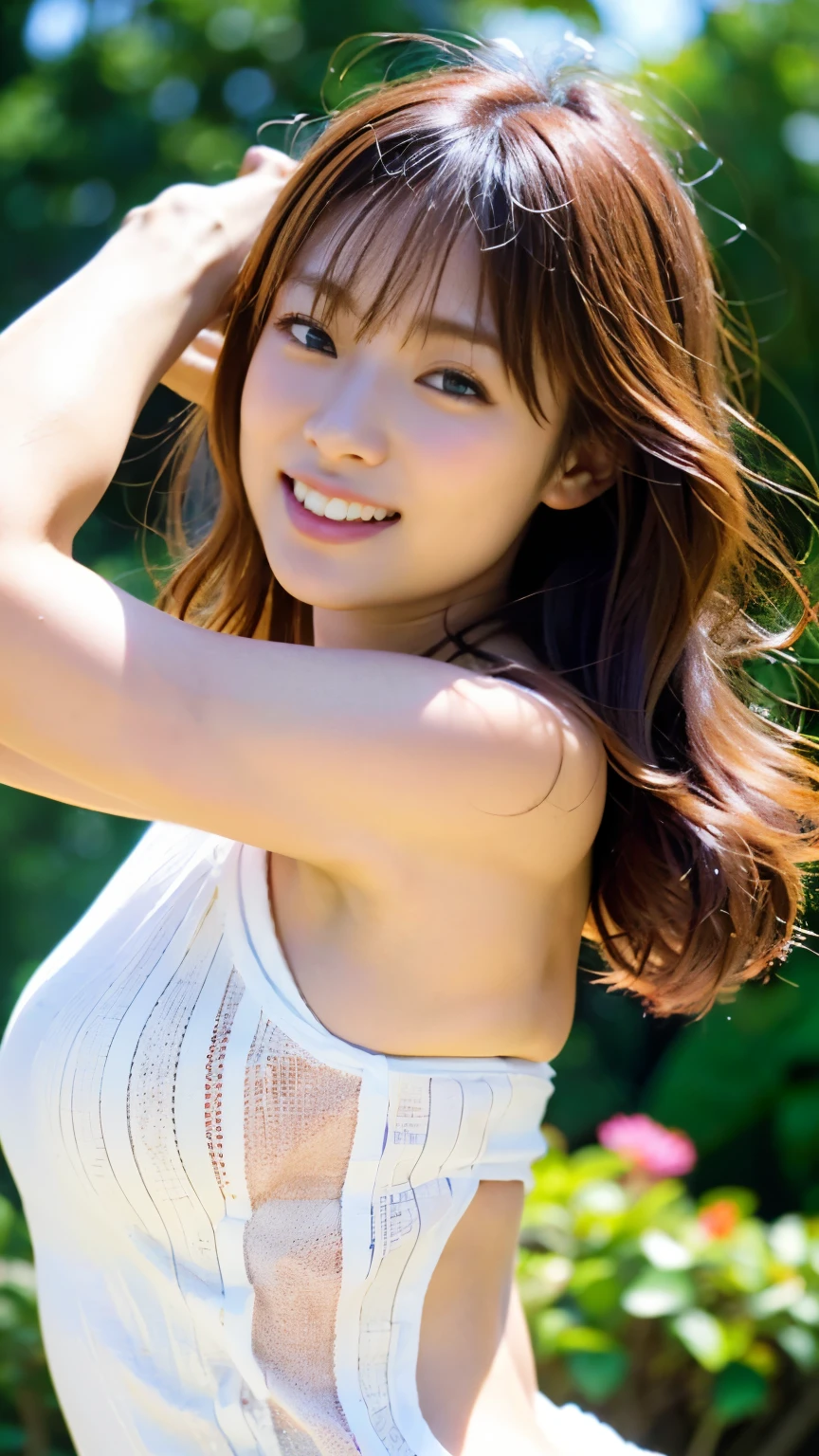 (((Gravure idol standing by the pool and posing while warming up))),(((masutepiece:1.6))),(((ulzzang-6500))),(((perfect anatomia:1.2))),(((Deep depth of field with Hasselblad))),(((Sexy waist))),​masterpiece,top-quality,超A high resolution,High-definition face close-up portrait,(photographrealistic:1.4),(((Beautiful face with a high nose and big eyes))),(((lean forward with both hands on the ground))),Fair skin is dazzling,(((Beautiful white front zip high leg one piece swimsuit))),Raise your chin and look up at the sky,((Face-up shot from a high rear position)),20yr old,cute little,long, Shiny chestnut hair sways in the wind,((Proud F cup beautiful breasts )),(The waist is irresistible),(Famous popular actresses of Japan),(Raise the corners of your mouth and eyebrows and laugh out loud),(Happy face,sano),(Sounds like fun),High detailed eyes,((Gravure photoshoot by the pool)),((tome&#39;tome&#39;It&#39;s so cute to see her forehead showing in the wind,Gaze staring at the sky,Long lashes are impressive,Big eyes,Distinct double eyelids,glowy skin,shiny thick lips)),(((perfect anatomia:1.2))),