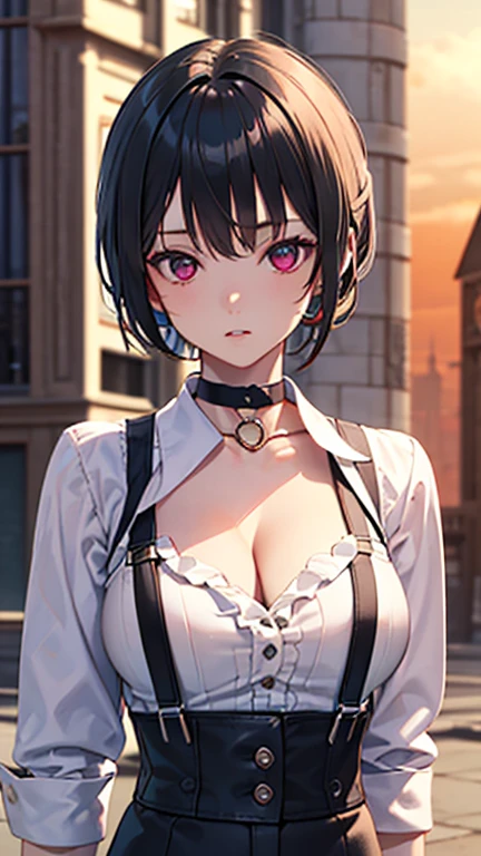 One girl, Portrait of a beautiful donkey pex, Sports competition, White jacket, corset, skirt, pants, Black Hair, Redhead, Braid, compensate, choker, Cleavage, Wide Hips, Volumetric lighting, Highest quality, masterpiece, Intricate details, Tone Mapping, Sharp focus, Super detailed, Trending on Art Station, Realistic  