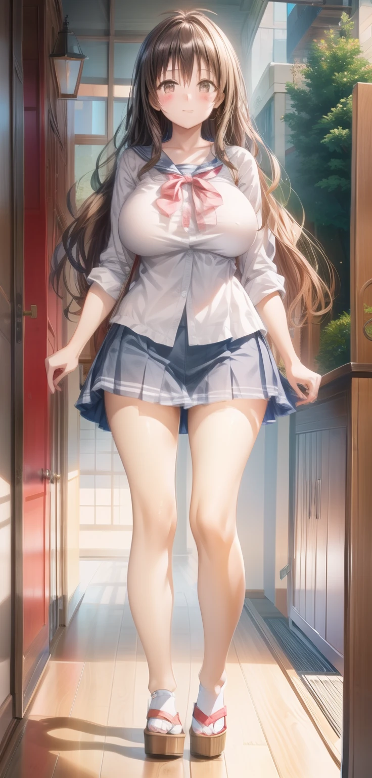 1 girl, unique , HD, Accurate, long hair, , Big breasts , blush, Beautiful young Japanese girl with a charming smile ,Full body photo long legs,huge breasts:1.5