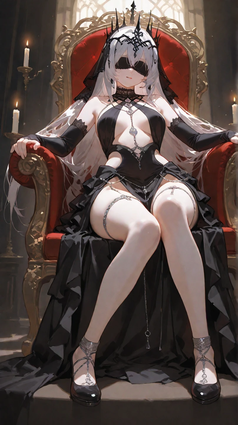 Girl in white rabbit ears and black silk high heels sitting on a throne with her legs cocked,Anime figure,trending on artstation pixiv, Fanart Meilleure ArtStation,anime goddess