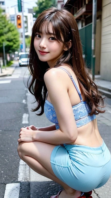 Low-rise panties，lingerie，(masterpiece:1.3), (8k, Realistic, RAW Photos, Best image quality: 1.4), Japanese, (One Girl), Beautiful Face, (Lively Faces), Beautiful Hairstyles, Realistic eyes, Beautiful details in the eyes, (Realistic Skin), Beautiful skins, charm, 超High resolution, 超Realistic, Attention to detail, Golden Ratio, (Detail Makeup:1.2), View your viewers,Tabletop, Highest quality, Very detailed, In detail, High resolution, Composition of the whole body、Open leg pose、Boldly open your legs、Beautiful details, Fitness Wear, Natural color lip,Realistic、Realistic、alone、Realistic、Highest quality、Very detailed顔、Very detailed目と顔、Beautiful and exquisite、Absurd、信じられないほどAbsurd、My hair is messy、Floating Hair、Brown Hair、Wavy Hairstyle、Medium length hair、(Very detailedCG、8k画像壁紙)、(Very delicate and beautiful)、(masterpiece)、(Highest quality:1.0)、(超High resolution:1.0)、Beautiful lighting、Perfect Lightning、Realistic Shadows、[High resolution]、Detailed skin、Very detailedな、Detailed face and eyes、Realistic eyes、Sharp pupils、Beautiful Face、Outdoor、Downtown Japan、Amidst the hustle and bustle、Blurred Background、Glowing Skin、Blunt bangs、Red Eye、(Sailor suit 1.2)、Sailor suits have long sleeves、Ultra HD Photos, 8k品質, Outdoor, Systemic composition, Looking into the camera, Japanese women, 20-year-old, Perfect beauty, Texture with visible pores, Perfect Face, Beautiful Skin, Beautiful Skin, Beautiful and toned body, Muscular, thin, Small breasts, Tight ass and small breasts、Small Ass、 Bloomers (Bloomers in Japan School, Seamless Design, 単色のBloomers, Bloomers are dark blue, that&#39;that&#39;sit、Bloomers are elastic fabrics、Bloomersの長さはへそから３ｃｍThe following degrees::::::::::::, )Legs wide open、、Expressionless、(Turn face to the side、)