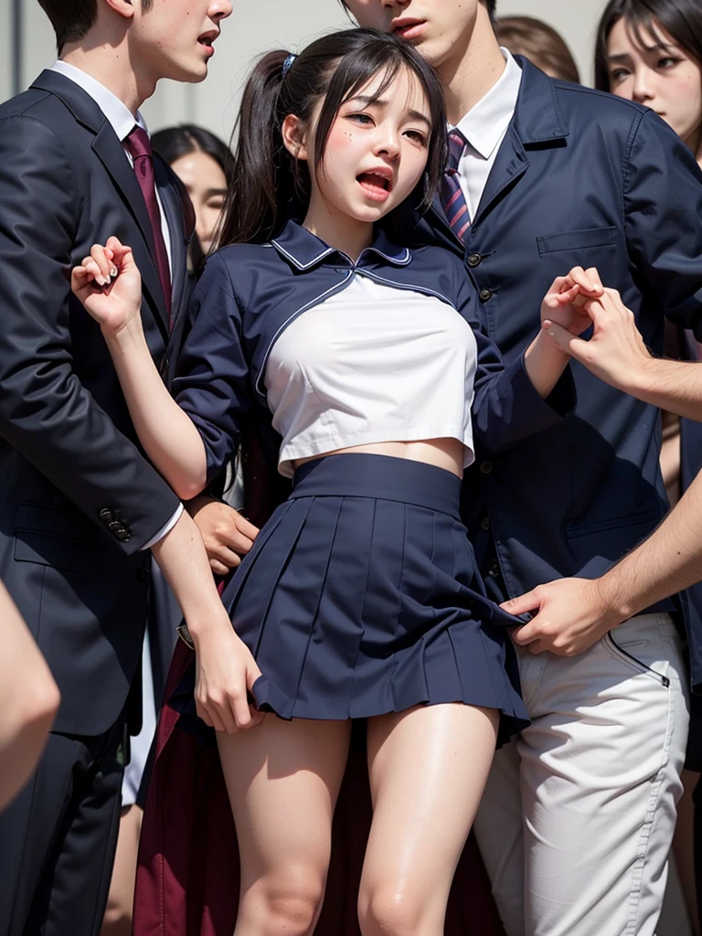 grasp、、(High school girl in sailor suit with short sleeves very short belly visible)Grab your ass on a crowded train、drooping bangs、(((Little Face Girl)))、pleatedskirt:1.2、High twin tail with ribbon、(Real 12 year old very young face girl)、Very short beautiful girl１a person、((Man in suit grabs schoolgirl buttocks))、(molesting)、Touching your buttocks on the bus、red blush、(((Schoolgirl in sailor suit has sex with guy in suit、erotick)))、((Skirt flipped up、You can see erotic panties))、high-level image quality、realisitic、(((agony、angry expressions)))、(((Being touched by multiple men、Touching the chest or crotch)))、grabbing on breasts(((On a crowded train)))、((A high school girl in a sailor suit sticks her ass out from the front to a man in a suit))