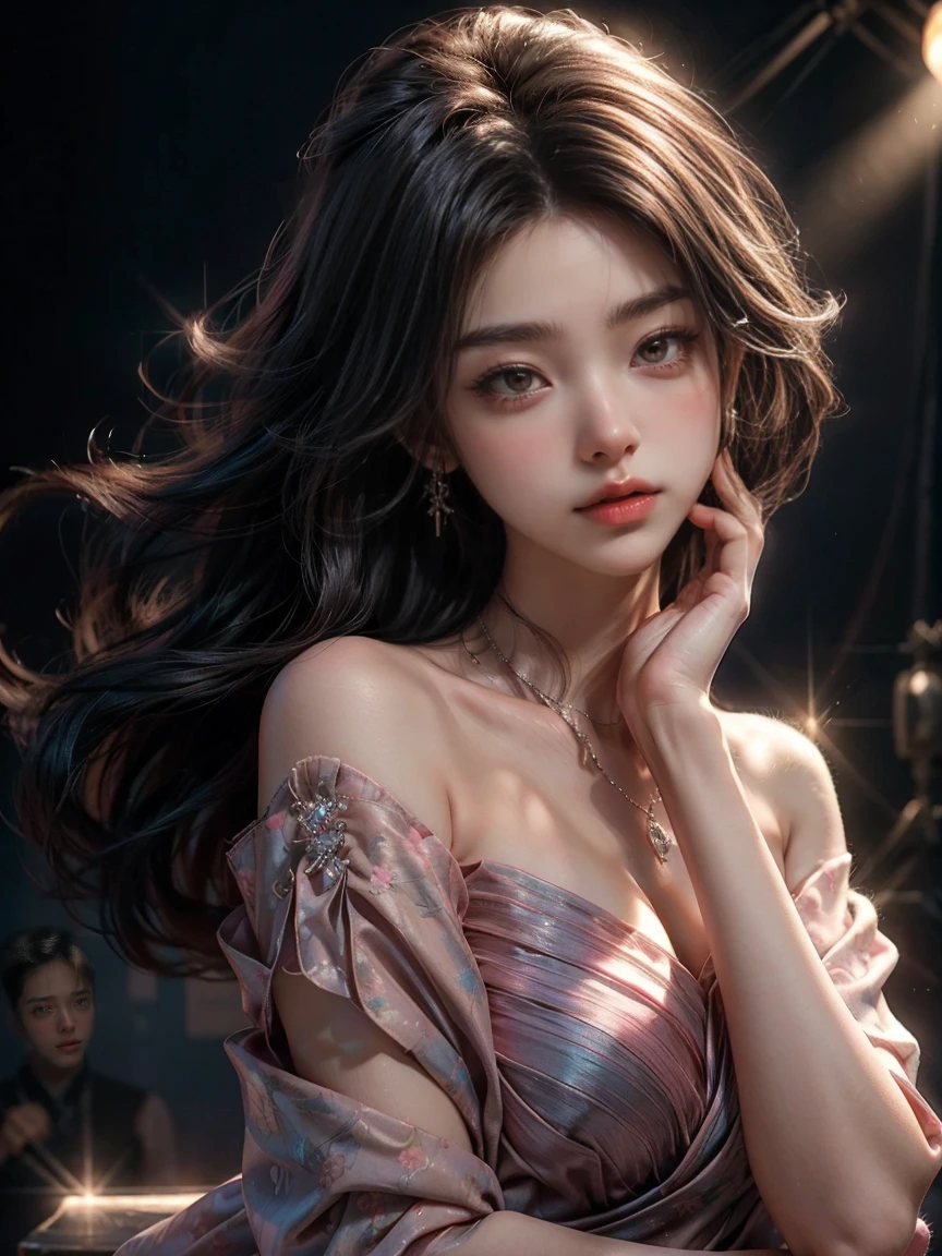 ((In front of the castle walls((Girl lying on a marble table on a large floor))、((Lying on a marble table))))、Fluorescent color、One Girl、Looking to the side、Beautiful Face、Beautiful Eyes、(From the shoulder down:1. 2)、Upper Body、Shiny Hair、Glowing Skin、Reduce glare、Adjust finger proportions、eyebrow、Butt、Dynamic Angle、((Master part))、((Highest quality))、((ultra details))、(An illustration)、(Detailed light)、(Very delicate and beautiful)、Dramatic Shadows、Ray tracing、reflection、Ultra-high resolution、((Master part))、((Highest quality))、((ultra HD))。 Ultra-high resolution、((Colorful and black hair mesh girl))、Her hair flutters in the wind、(Big deep blue eyes)、Black-haired woman、Sparkling Butterfly、black-。 Black Haired Woman、Spots of light around the woman、Magical Aura、Green dot、About Aura Natural、Super Magic Ora Black Haired Woman、 ((Translucent pink open shoulder dress: 1. 3)、(Sleeveless)、((The skirt is soaring in the wind))、((An old European castle is hazy in the distance))、(White panties are visible)