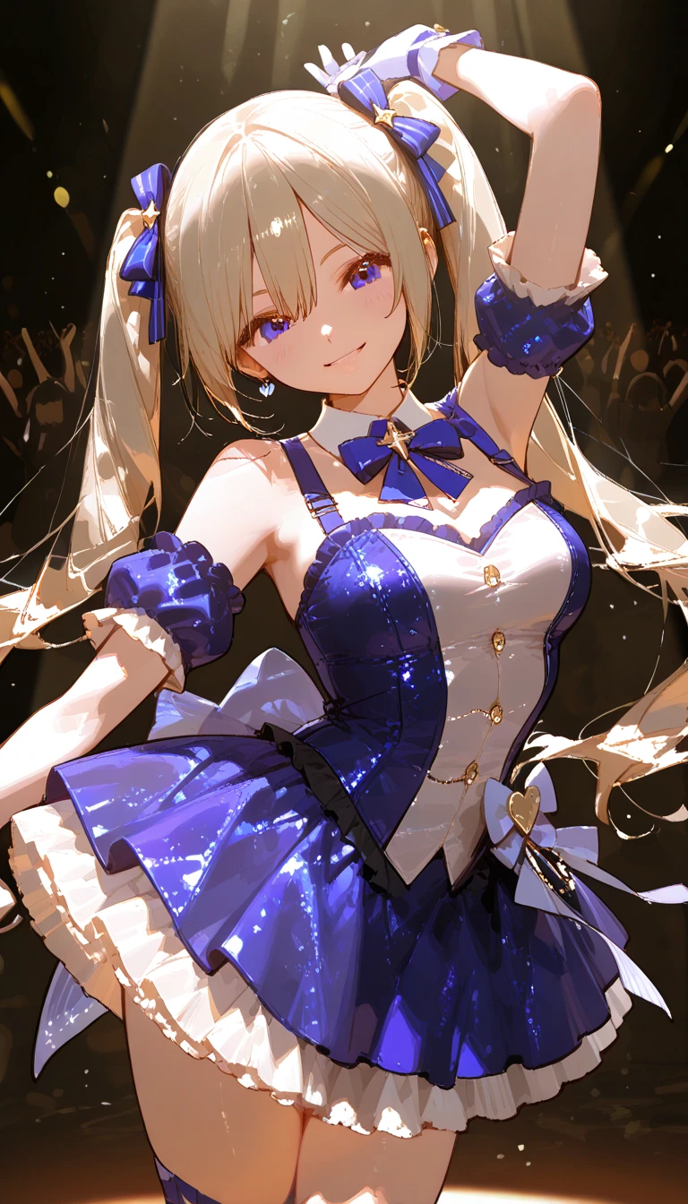 (Highest quality:1.2, Attention to detail, masterpiece:1.2, Best aesthetics), (1 girl), Cowboy Shot, ((Playboy Bunny, Fishnet tights:1.2, Bunny ears, ハイレグ leotard, 白leotard:1.1, leotard)), (Light blue hair, Twin tails, Asymmetrical bangs, Bright Blue Eyes), 美しいAttention to detail目, Beautiful lip detail, Highly detailed face, Detailed Fashion, elegant, luxury, High quality fabric, Shine, Shine, smile, Random Pause, Dutch Angle, bar, Nightclub, night, Dramatic lighting, Cinematic, Bright colors, Intricate details, Chiaroscuro lighting.