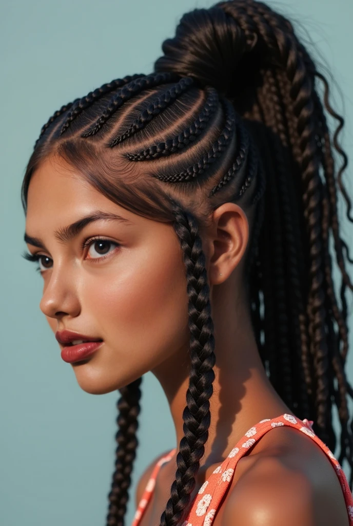 woman 30s (freckles:0.8) photograph hairstyle cornrows