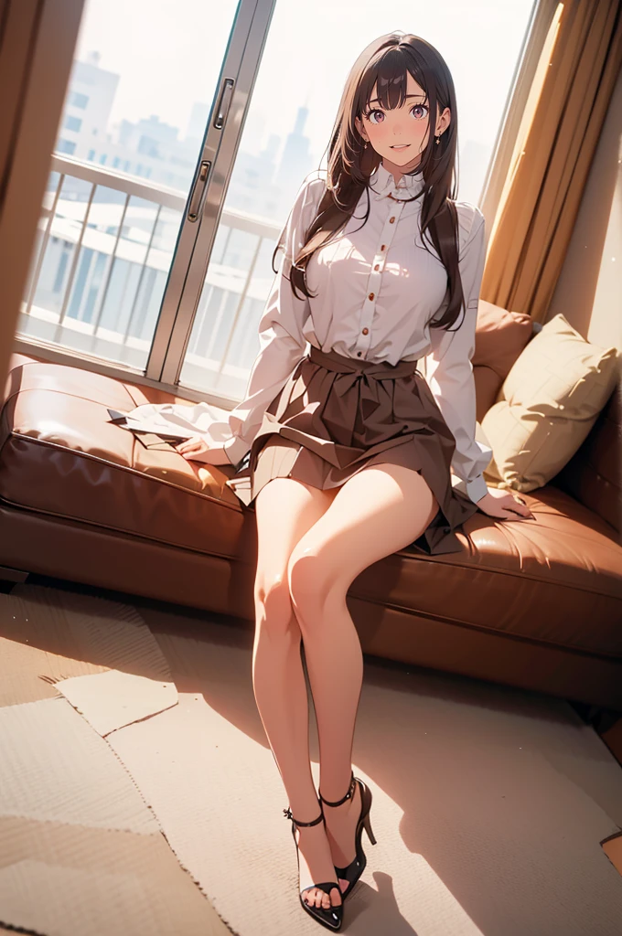 ((masterpiece、highest quality))、detailed face、sexy 18 year old korean model、wearing a tight dress、big breasts、open shirt、cleavage、Sexy tight mini skirt、depth、1 girl、Symmatic lighting、short boots、sexy woman、Sexy beautiful legs、Beautiful legs focus、Attractive beautiful legs、Sexy Pantyhose、Naughty pantyhose、garter belt、セクシーなshort boots、ルブタンのセクシーなshort boots、smile、Sitting on a chair with her legs crossed in a sexy way、Naughty legs