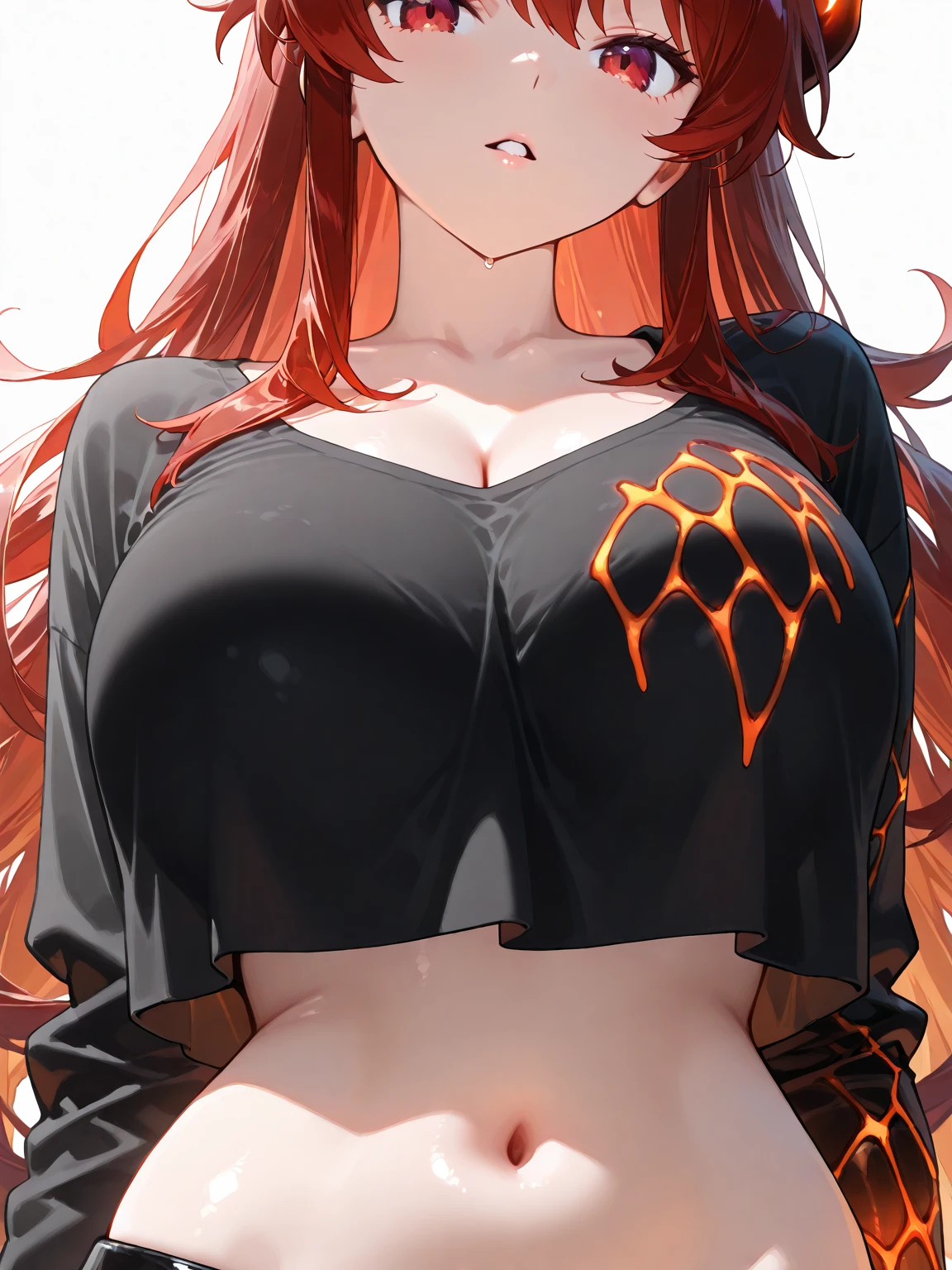 (masterpiece:1.3), (highly detailed:1.3), (highres:1.1), best quality, Ultra-detail, 1girl, solo, looking at viewer, fiery tail, wolf ears, Sinder vtuber, cleavage,