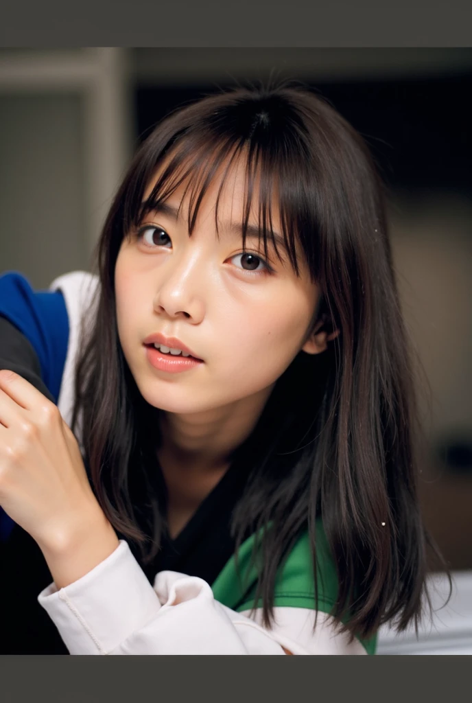 there is a young woman sitting at a table with a plate of food, jinyoung shin, lee ji - eun, lee ji-eun, chiho, park ji-min, heonhwa choe, shin min jeong, hwang se - on, sui ishida with black hair, female actress from korea, yukii morita, portrait of female korean idol