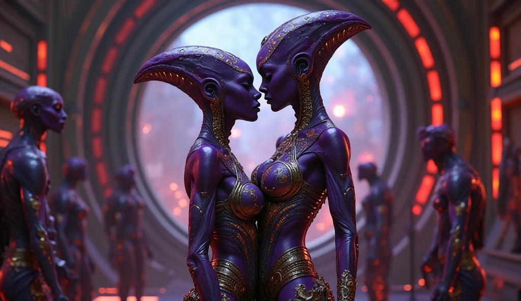 group of alien women fighting over human man
