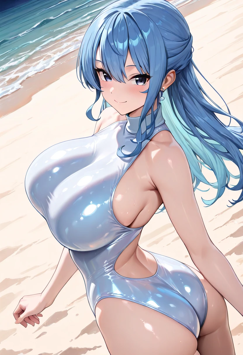 ((2 Anthro furry girls)), (blue tiger shark girl), beach, nude, ((wet)), Yuri, purple colored skin, deep blue colored skin, silver colored skin, pink colored hair, blue colored hair, purple colored hair, smug look, shark ears, aquatic ears, shark face, heterochromia, shark tail, blue colored shark nose, long blue hair, big breasts, futa, futanari, futa, ((gigantic hard long blue colored penis)), blue colored nipples, tiger stripes, (super glossy skin), clear latex skin, standing, posing sexually