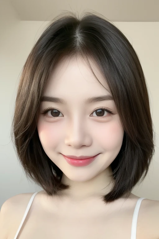 ((Highest quality, 8k, Tabletop:1.3))、Beautiful mature woman、Japanese(40 years old)、Mature Woman((lingerie)). Random color tank top:1.2(Leaning forward)).(Huge breasts).(smile:1.15)、Highly detailed face and skin texture、White groundless background、Hands down and chest together pose、Double、Big beautiful eyes