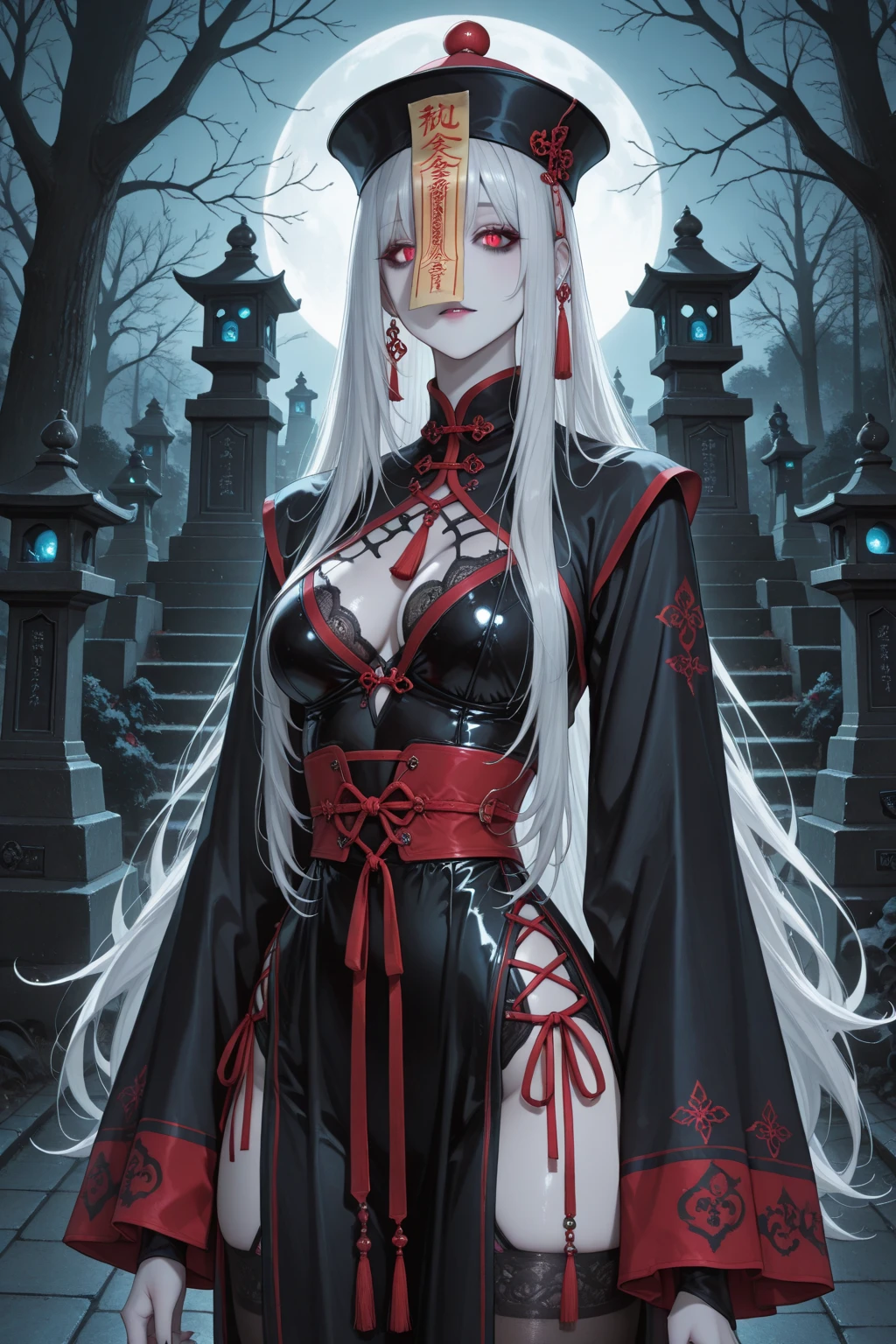 (Female ghost attendant)、(Wearing a demon mask)、Solo Adult Woman、Like the whole body、(Armed with a long sharp knife)、Mature breasts big female demon.Stand facing the front,magnificent artwork、((Kyoto Panel Painting Style))、Wind-effect:1.9、Cloud Effects:1.2、Full Rendering、Encaustic Painting,unrealengine,