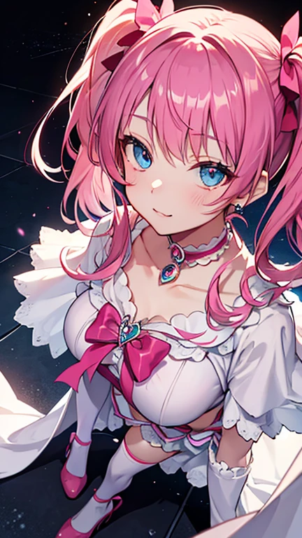 highest quality、masterpiece、((One 20-year-old girl))、(((bright smile、friendly)))、((pink hair、short hair、))、(((blue eyes))),((Upper body ))、(((((luxury puffy dress costume、small breasts))))、((President&#39;s office)), anime、animecg、Portrait