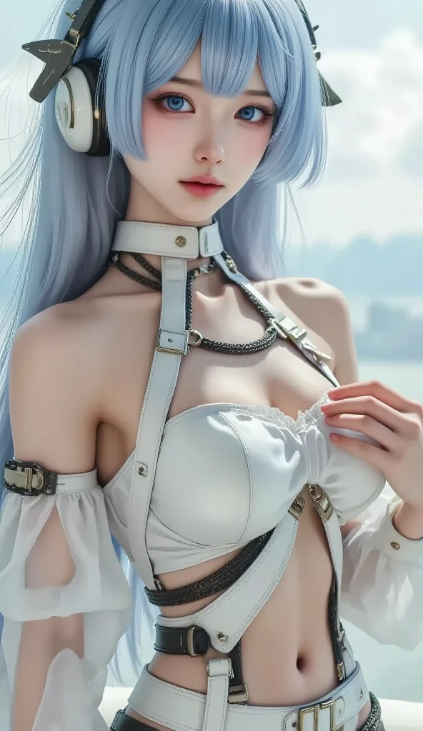 La Signora(genshin impact), 1girl, blonde long hair, mask, makeup, bare shoulders, dress, cleavage, large breasts, detached sleeves, gloves, thighs, black high heelasterpiece、best quality、high resolution),Photography Award,masterpiece,blue hair,blue eyes,lifelike,high resolution,soft light,colored hair,water,water下,ocean,single skirt,thigh strap, big breasts, cleavage, grace的姿态,Sexy and slender legs, original photo, 脸庞beauty精致,Otherworldly beauty, Attract attention。beauty、grace、mystery, correct limbs, anatomically correct
