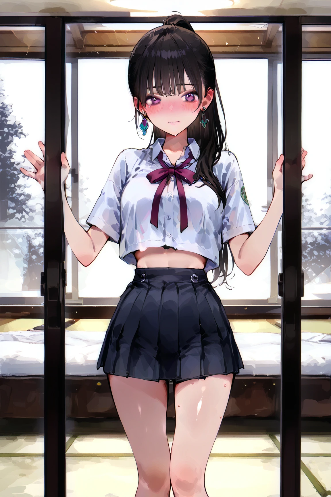{{{masutepiece}}}, {{{Best Quality}}}, {{Ultra-detailed}},  {{extremely delicate and beautiful}},(nffsw), (Best Quality, 8K, 32K, masutepiece, nffsw:1.2),a photo of a cute girl,６age、 of the highest quality, Best Quality, Realistic, Unity, 8K Wallpaper, Official art,(７age),(child),(The best princess in the world:1.5),(Uniforms with a lot of decoration:1.5),(Gorgeous headphones:1.3),(Smile:1.3),(Sweaty skin:1.5),Black hair,(Very short hair:1.3),(On the balcony of the palace:1.3),(,(Full body:1.2),(skirt lift by yourself :1.7),(Lace panties:1.3),(Mid summer:1.5),(From below:1.5),(Spread legs)、childishｵﾏﾝｺ
