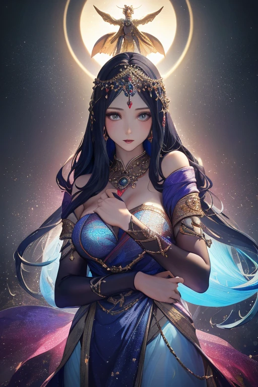 There a woman's turncs towards viewer, in ancient China,(solo),Bare back tattoo,((huge big breasts)), hard nips poking, beautidful eyes,Detailed facial clothing,like a dream, blue and purple flowers, Ukiyo-style, Works of art in the style of Guwitz, Guviz, Alphonse Mucha and Rose Drews, A beautiful artistic illustration, author:Li Song, author:heroes, author:Zou Zhe, by Zeng Jing, by Ye Xin, author:Shitao, author:Zhou Fang, korean art nouveau anime