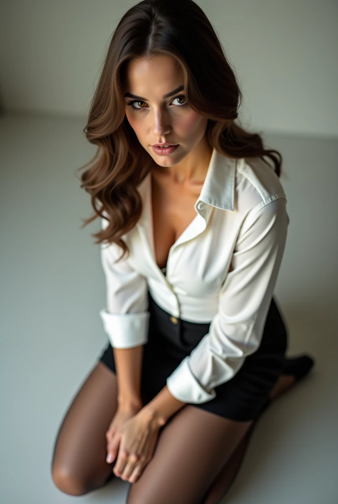 ((beautiful)+(attractive:0.9)+(sensual:1)) 20 years women ((nerd:0.9)+(lovely)+(clean skin)) with hazel eyes and red lips. masterpiece, top quality, best quality, official art, beautiful and aesthetic:1.2),Long perfect legs, long slender legs ((masturbation, masturbation)))), ((office lady, black recruit suit, white shirt, black tight skirt, black stockings, high heels)), (sitting in a chair, sitting on legs bending at the knees, zoom camera in the crotch, angle from below), (unbuttoned shirt: 1.1), looking to the side, very angry, blushing, distressed, glaring, (sexual arousal: 1.5, pubic hair, lower abdomen bristles), NSFW, 8k, RAW photography, masterpiece, absurdity, top quality, high resolution: 1.1, ultra-detail, hyper-realistic: 1.4, realistic, photorealistic: 1.3, cinema lights, film grain, close-up, full body, depth of field, eye focus, young, 85mm lens, f/1.4, professional lighting, portrait, Photon mapping, radiosity, physically based rendering, transparency, soft light, realistic face, realistic body, realistic skin, clean: 1.8, black hair, breasts: 1.2, 75B size, blusher, good style, (very dark lip gloss, bright red lipstick, so many eyelashes, pitch black eyeshadow), Camel toe, long legs, PureErosFace_V1: 0.8, dynamic pose Stockings belt , long legs , slender proportional gorgeus ass , 4k UHD, nffsw, masutepiece, ccurate, Anatomically correct, Textured skin, Super Detail, high details, High quality, awardwinning, Best Quality, hight resolution, 8K , stockings