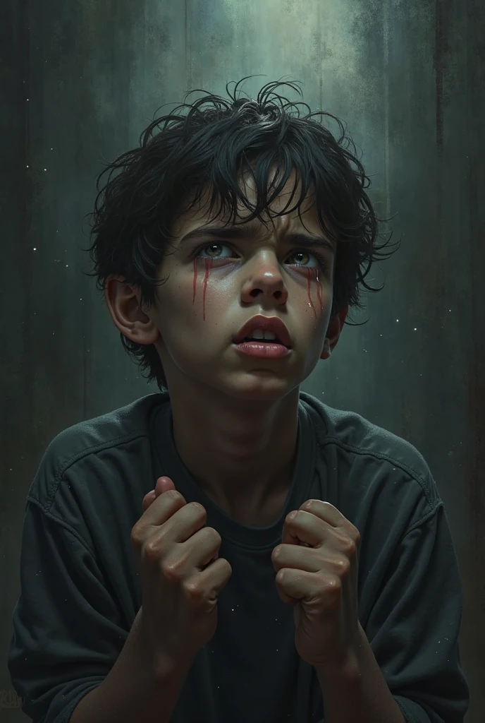 A boy with an angry expression
