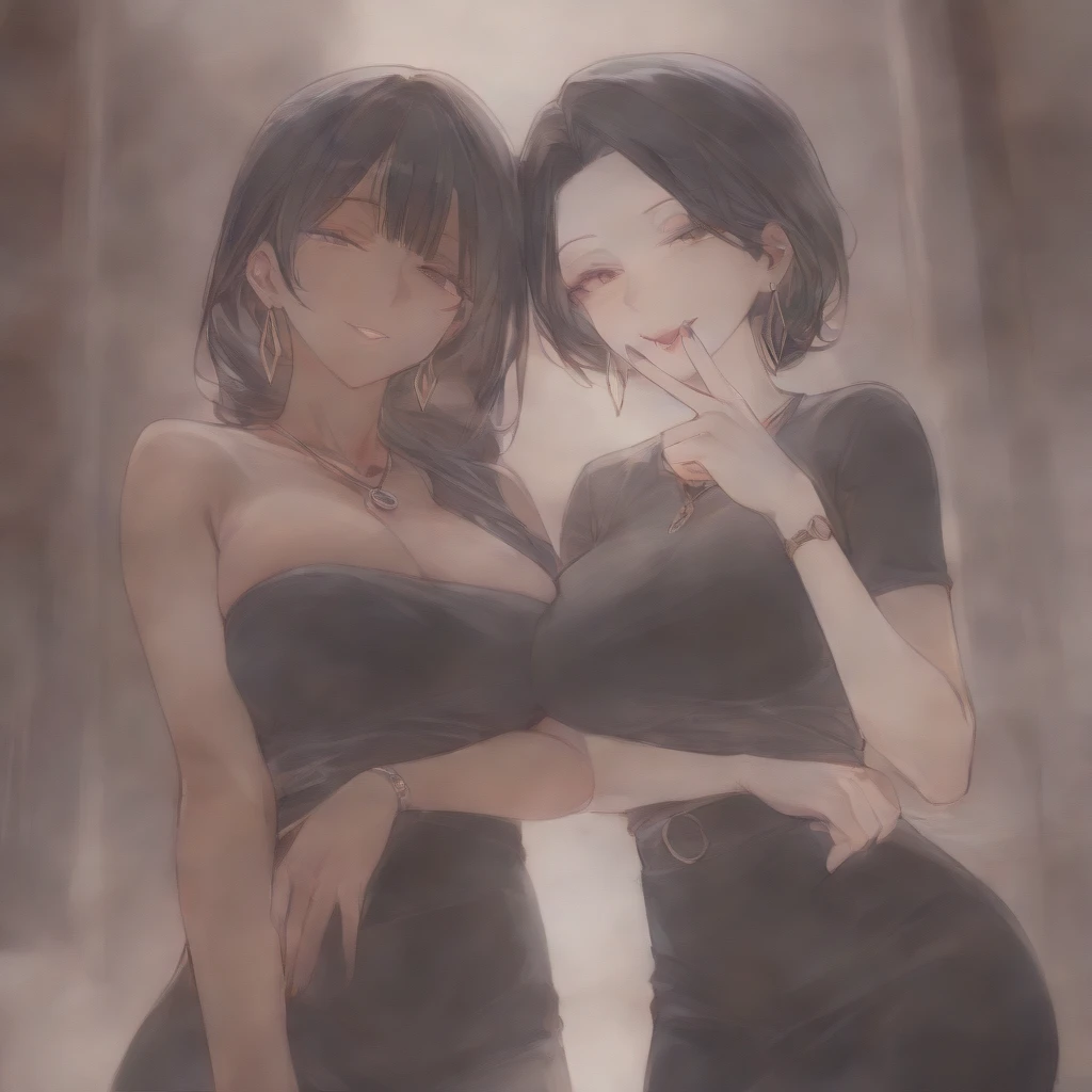 4 girls、（multiple girls)Top image quality、Short hair details，Side breasts，ssmile，（Slip dress)，Masterpiece Best Bust、Bust 100、A brunette one、pony tails、you can see a big valley、high high quality、visual art、Background with((Japan World、Black sky))、
