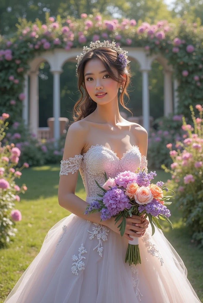 最high quality、high quality、Best image quality、8k、topless:1.8,Nipples are visible:1.8、Pleated skirt,最High resolution、High resolution、最high quality、masterpiece、RAW Photos、whole body写真、Detailed and realistic human body、Detailed and realistic skin、Realistic face in every detail、Detailed and realistic eyes、Detailed and realistic lips、Detailed and realistic teeth、Detailed and realistic ears、Detailed and realistic hair、Realistic reproduction of every detail、Realistic fingers in every detail、(Beautiful Hands、thumb１reference４)、Realistic feet down to the last detail、((Beautiful Japanese Woman))、(Japanese Model)、((21 year old beautiful woman))、(Black Hair)、(Straight hair)、((whole body))、(Slim and perfect figure)、(whole body光沢肌、Fair skin)、Detailed and realistic human body、Detailed and realistic skin、Realistic face in every detail、Realistic fingers in every detail、Detailed realistic feet、Soft natural light、Japanese garden、A 360-degree view of the hydrangea fields、((Standing in the middle of a hydrangea field(A woman surrounded by hydrangeas))、Poses to make your thighs look beautiful