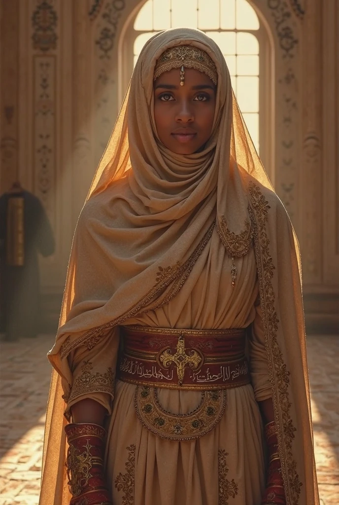 In a dream, many people appeared, Men and women and entities, Good and bad with varied clothes looking to the sides. Ahead of everyone, A young and beautiful girl appeared, With black skin and a white garment covering the whole head with golden details. Only the girl who was in front was looking at me, But the other people were looking away. The men were looking to the sides and the women were looking to the sides