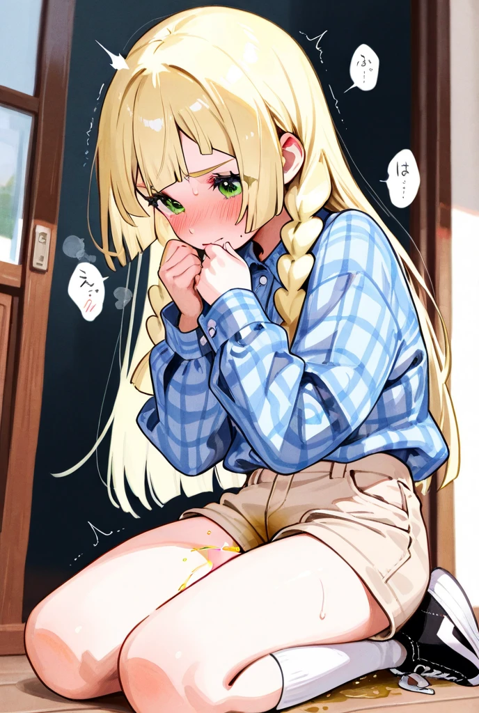 Browsing Caution,(Petite),((Cute man's daughter))only),((Groin bulge)),seiza,Blonde woman with low pigtails,lips,Sweat,White Breath,hoodie,The gaze of the viewer,A begging expression,Showing off erect penis,Begging for a blowjob