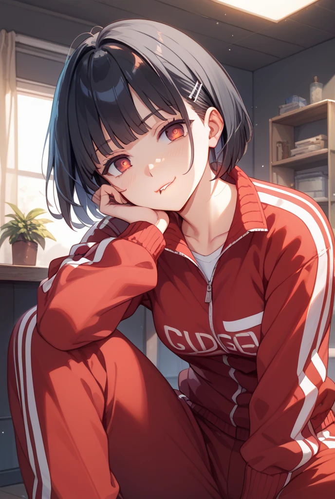 NICE,unparalleled beautiful girl,tteens detailed cute shot, pretty cool and beautiful cute face,super detailed NICE cute face, nice body, beautiful teeth, various color twintails, (FGO, Arknight, track jacket, hot pants),(erotic, sexy, upper eyes, seduce me!?), shiny skin,
perfect face, cute and symmetrical face, natural side lighting, movie lighting,
sitting chair,(glare shyly,detailed blush emotional expression of recieved ashamed love prank),(truth feeling),(legwear),1girl,8k,best quality,cg,(unparalleled masterpiece),ultra high res,hyper quality, extremely detailed, (high saturation),full color, super detailed skin, beautiful detailed eyes, extremely detailed face, approaching perfection, smooth, unparalleled best beautiful painting, golden ratio best illustration, various hair style, unparalleled best drawing, show me your best performance, do your best!, (NICE! show me you what you want to show me!, give me your feeling for me),wonderful amazing cute detailed expression of my sweet girl NICE,good anatomy beautiful face,engagement,
absurdres, absolutely resolution, incredibly absurdres, highres, ultra detailed, official art, unity 8k wallpaper, unparalleled masterpiece best quality story work. realistic cute anime. Lively and realistic characters. lively and detailed Anime.