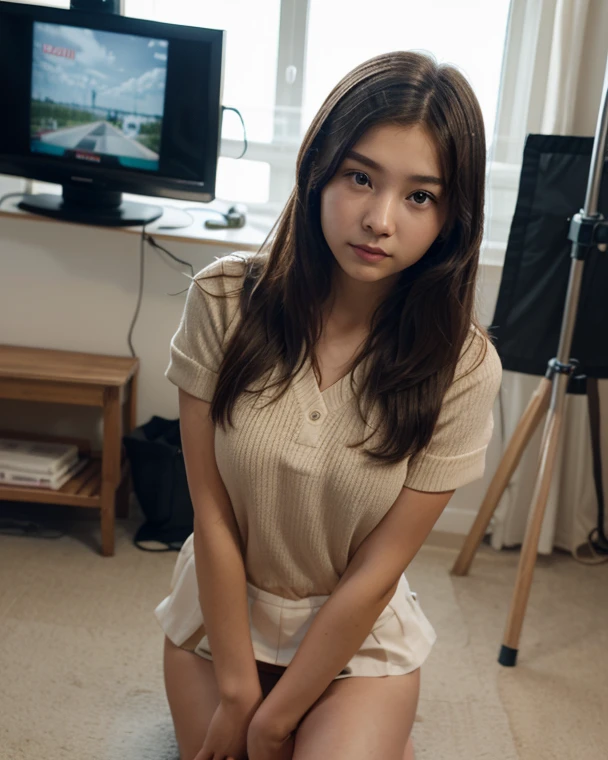 photograph close up portrait of Young Chinese woman playing video game on sofa,happy,excited, cinematic 4k epic detailed 4k epic detailed photograph shot on kodak detailed bokeh cinematic hbo dark moody