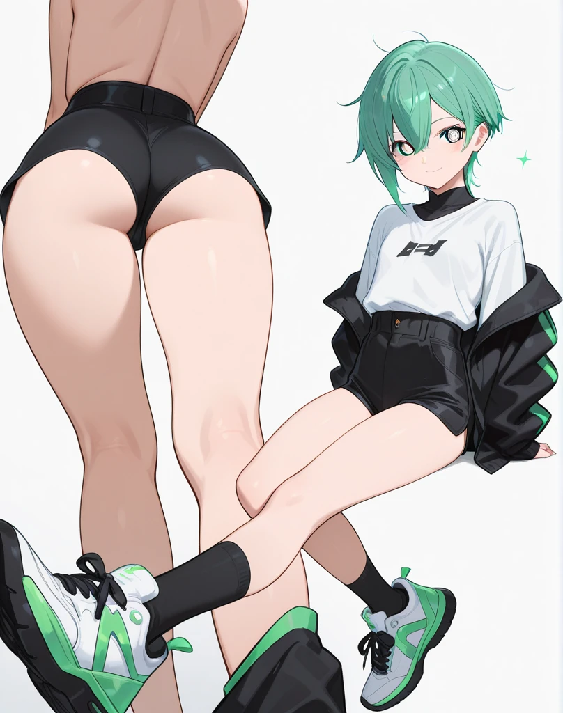 super fine illustrations,Animate,1 boy,Lewd expression,Sexy,Gay,pleasant sensation,vehement,perspired,Shirtless,Heart to eye,Ponytail hairstyle,Parted bangs,Green hair,Golden eyes,White skin,Full body like,Femininity,Wear only briefs,There is a milky white liquid on the body,There are pronounced male genitalia,One man only,drools,drenched all over the body,Precise legs,Women's clothing