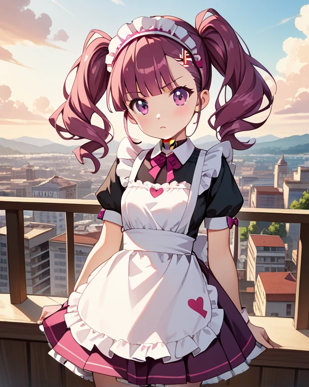 (((anime-style cute face))), ((Brown skin)), ((((Exposed pink maid outfit)))), Highest quality, (Sharp details), 8k, ((The super frilly mini skirt is pink)), (looking at the camera),Small Breasts、valley、Nipples、Height: 160 cm、Embarrassed face、Big eyes、Anatomically correct body、Big thighs、slightly muscular、Black hair twin tails、Light from the front、Cute dance、(((1 unit 1000ccPhotographed with off-road bikes)))、Low-class event hall