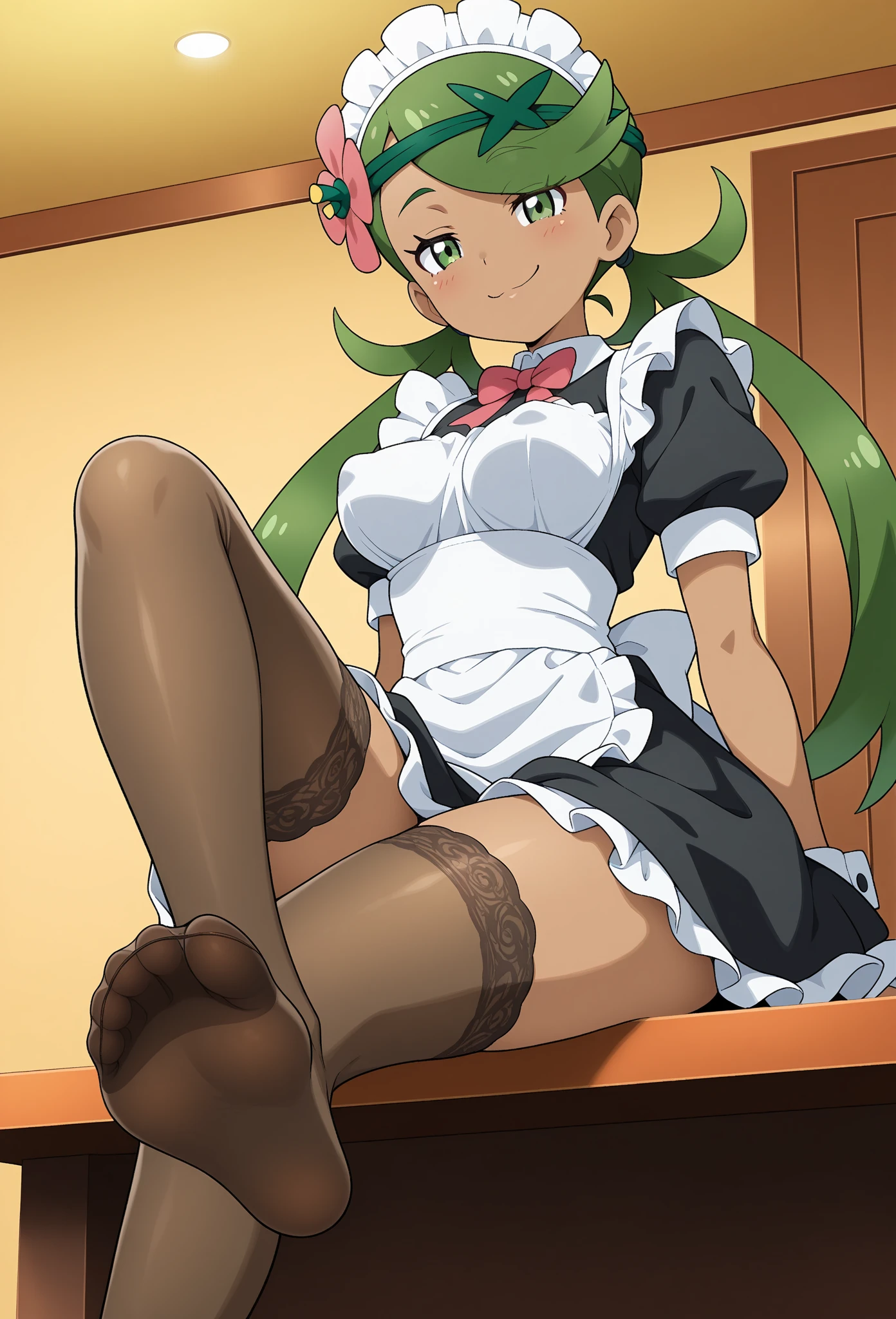anime girl with feet on the table