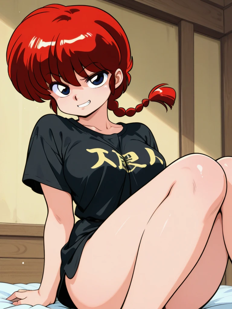 (2000s anime, Retro art style, master piece, best quality, extremely detailed), simple white background, Sense of depth, open pose, 1 girl, solo, red hair, Braid, From above, Raise your arms and show your sides, Raise both elbows, put both hands behind the head, lower one's face, Eyes of the Upper Eye, complete nude, huge breasts, soft breasts, sagging breasts, large areola, swollen areola, Nipple sunk into the areola, squat (spread legs:1.2), barefoot, perfect anatomy, ,