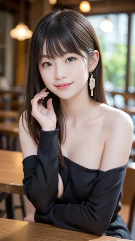 Half-body photo、Take close-up photos of your face、Fair skin、Great light、Beautiful lighting、、Blunt bangs、Detailed embroidery、Black Dress、Off-the-shoulder jacket、Gorgeous Accessories、Knee-high socks、Full moon night、Outdoor Background、smile、かわいいsmile