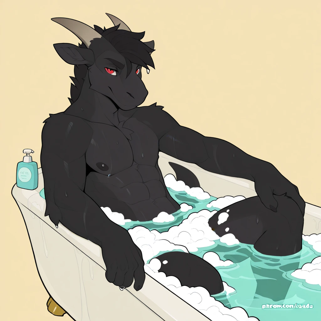 Solo, male, bull, bovine, horns, smirking, fluffy, (highland cow, very fluffy, hair over eyes, messy hair, short hair), muscular, ((sweaty, stinky smelly, very sweaty balls)), body hair, armpit hair, hairy balls, big balls, veiny penis, standing, by bebebebebe, by chunie, by sonsasu, by danza