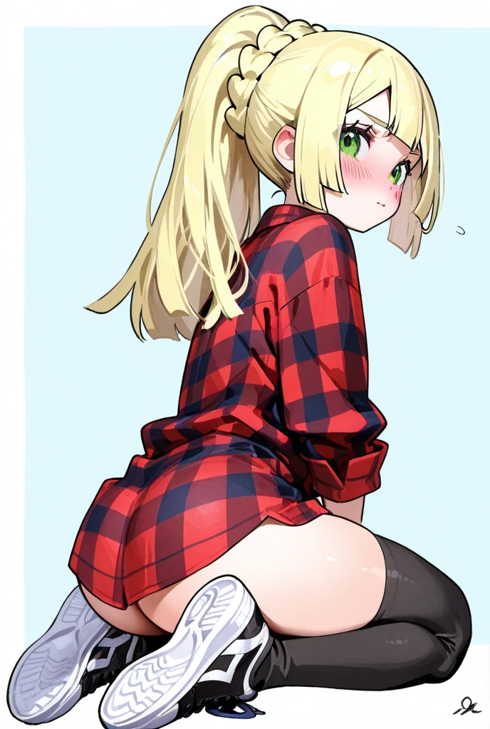 Applejack from the movie "Mlp equestria girls", sad, looking at the viewer, farmer hat, red plaid t-shirt, Lifts up her denim skirt to show her sexy white panties, white thigh high stockings, garter belt in each stocking, in a barn, at night, from below.