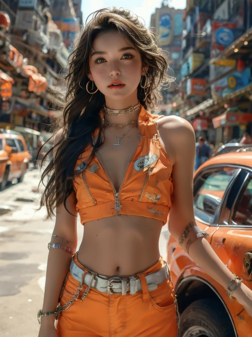 (8k, highest quality, ultra detailed:1.37), (Dina), 18yo, (a free-spirited Javanese girl), embraces the bohemian festival atmosphere. She wears a summer dress top with denim shorts and accessorizes with flowers and beads. Her black hair in a crown braids was swept up in loose curls that tumbled down her back. The high-resolution image captures ultra-detailed realism, highlighting Dina's captivating eyes, long eyelashes, and smooth complexion. The vibrant festival setting adds an energetic and colorful backdrop to showcase Dina's carefree and artistic personality. Naked portrait,  nude photography, shiny nipple, show armpit,  short hair, with bangs
