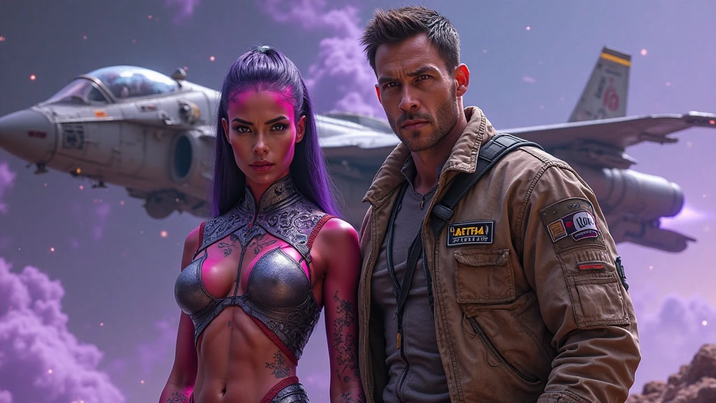A post-apocalyptic couple looking at the camera, celebrating and dancing, bright red and green colors, highly detailed, cinematic, dramatic lighting, photorealistic, 8k, best quality, masterpiece, intricate details, vibrant colors, dynamic composition, expressive poses, beautiful Faces, exquisite fashion, atmospheric atmosphere, dark and dirty, neon lights, (fortification rusty, toxic green waste, polluted, background), futuristic technology, environmental storytelling, perfect face and body, detailed faces