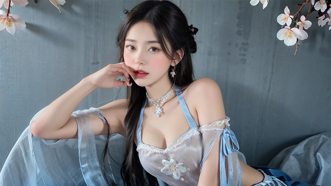 Fashion model 20 years old [[[[closeup cleavage]]]], [[[[boobgasm]]]], [[[[coll]]]], [[[[bshoulders]]]], perfect  eyes, Perfect iris，Perfect lips，perfect teeth，Perfect skin，Long face，slender nose，tall nose bridge，Soft front light，hdr，Movie girl，Simple hairstyle，light make-up，Casual，（pastel colour：1.2）