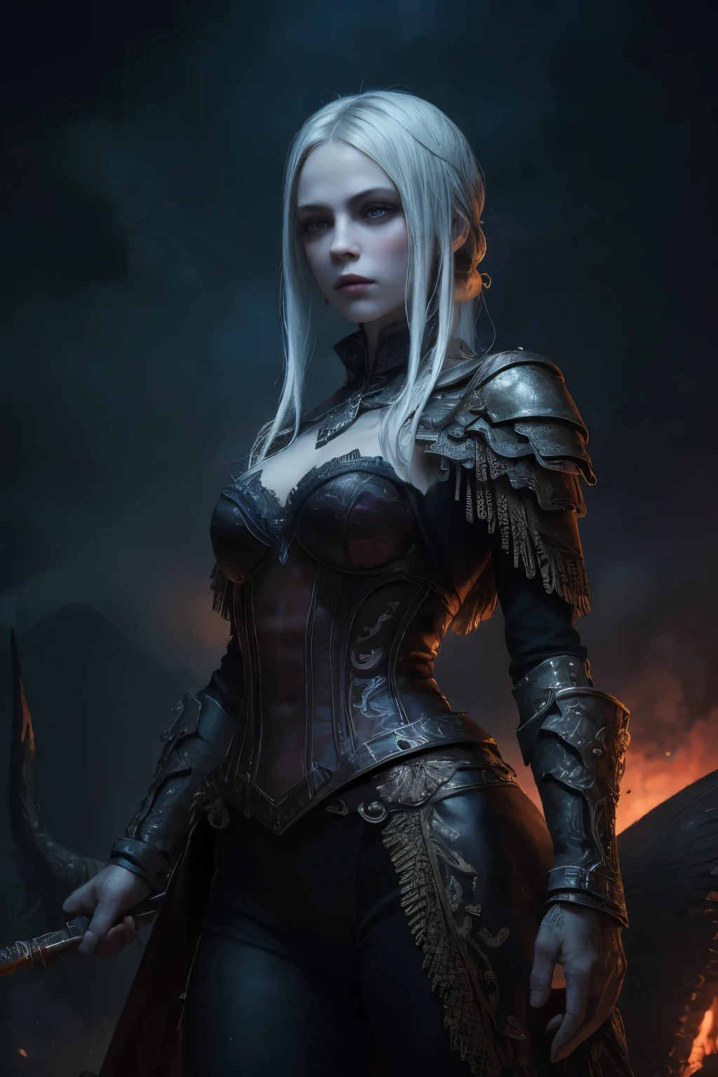 (((skulls on the ground))), (((Make a blood sacrifice))), (carnage:1.5),(black and white demoness:1.5),(beautiful female model:1.5), (((Large breast:2.0o))), (demoness with Large horns:1.25),(1 super muscular with flayed skin:1.5), (perfect anatomy:1.5), high detail, best quality, masterpiece, finely detail, realistic skin texture, insanely detailed, intricate, glowing white eyes, dark hair, glowing white background, holding whip, hair bun, beautiful female face, white skin. black and white demoness:1.5, Hyperrealism, breathtaking, ultra realistic, ultra detailed,85 mm art lens, f 1.2, sharp focus, 8 k high definition, wide-angle, ultra details, ultra detailed photo of a black and white demoness, Hyperrealism, breathtaking, ultra realistic, ultra detailed, cinematic lighting, photography, stunning environment, wide-angle, , medieval, Dark room, low key light, Masterpiece, Realistic,
