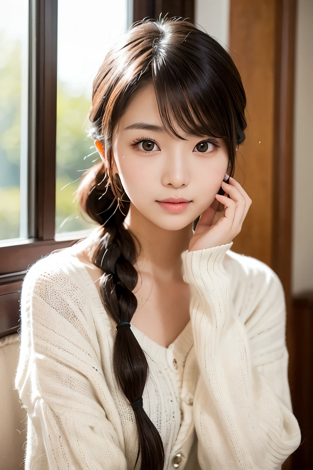 araffed asian woman in a white sweater posing for a picture, gorgeous young korean woman, beautiful young korean woman, gorgeous chinese model, beautiful south korean woman, cute young woman, beautiful asian girl, a cute young woman, young cute wan asian face, korean girl, japanese model, xision wu, pigtails hairstyle, young and cute girl, lovely delicate face