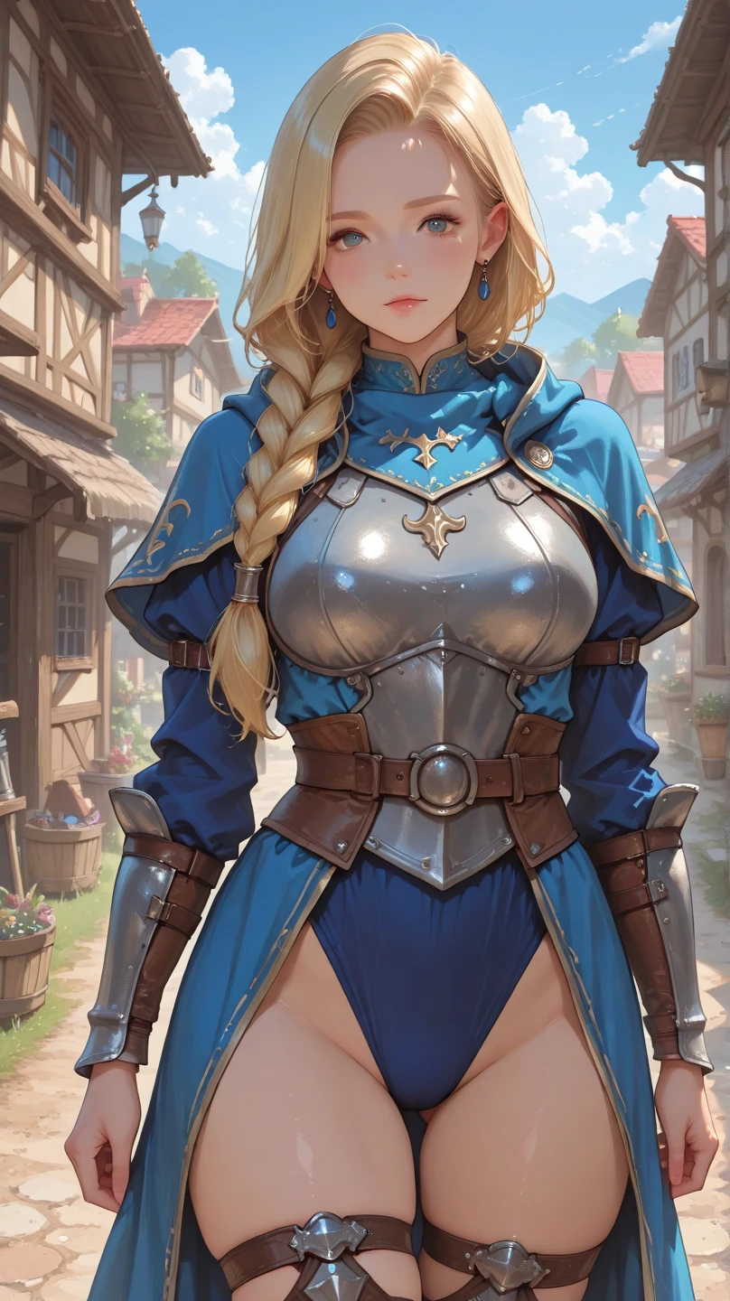 8k, full body shot of woman in a Dungeon in zelda breath of the wild, blue eyes, blue hair braided hair, XL bust, Unreal engine 5, Anime, Game, masterpiece, looking at viewer, smiling, de facing spectators, holding guns.