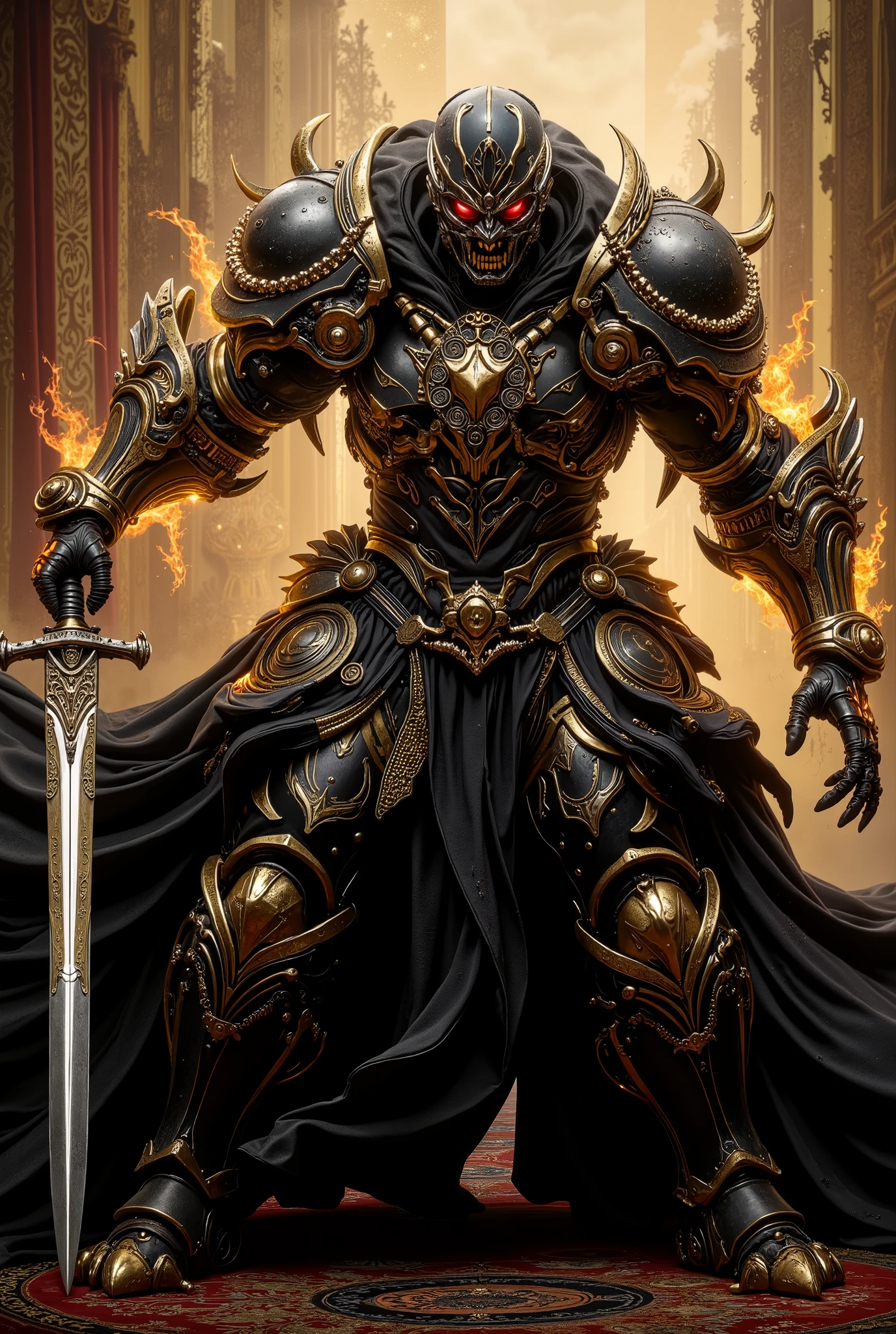 2. **lights, BAROQUE duelist**
* **STYLE INCARNATION:** baroque (drama, high-contrast light/shadow, movement, ornate detail, emotion ).
* **description:** Этот воин воплощает в себе dramaтическое действие. He wears an ornate, the swirling , Gilded, and blackened steel plate armor, глубокая резьба с dramaтическими мотивами. under, rich, heavy, velvet and brocade fabric penetrates deep into, luxurious, shaded pleats. His figure is dynamically curved, incredibly sporty, captured with intense theatricais on firey. One side of his body is brilliantly conveyed, almost divinely, is on fire, , and the other is immersed in the deep, inky, реалистичная shadow. Его шлем похож на dramaтическую броню, emotional mask, , conveying furious intent.
* **Material/underробность:** The polished gold inlay sparkles furiously, , reflecting the scene. The deep velvet texture absorbs light. Scratches and dents on the ornate armor are visible, , armor that illuminates or hides in the shadows, , telling a story of past conflicts.
* **attack pose & method:** Он исполняет dramaтическое произведение, spiral, lunge. He holds gold, ornate rapier, , which, Seems, captures pure light, , aimed at eliminating the visible gap. His body is a torsion spring of movement and emotion, cape the swirling dynamically, , and the interaction of blinding light and deep shadow is confusing and mind-boggling, , appearing and striking at the theater, concentrated power.