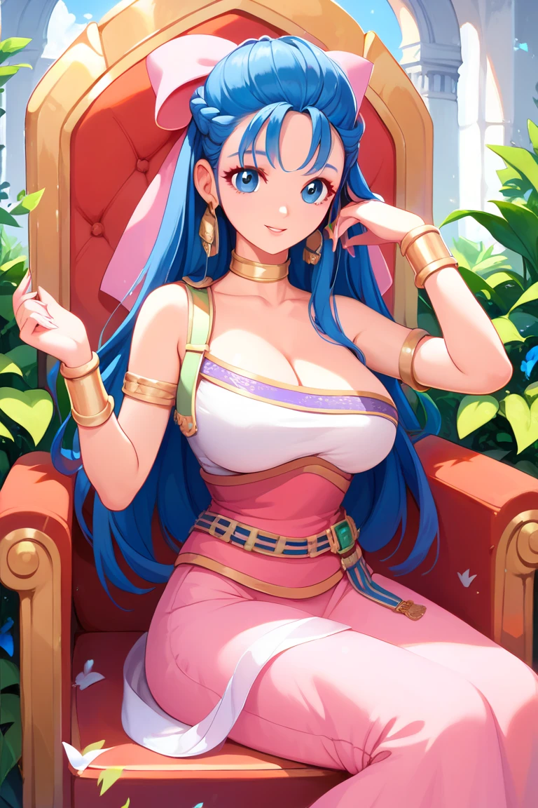 Nera、Hair Ribbon、Earrings、chest、Sash、(Highest quality、masterpiece、RAW Photos、Super detailed:1.2)、girl、1 person, 小さなchest, Sitting, Upper Body, Leg spread, 片chest, Turn your body forward, hot, Sweating a lot, Wipe away sweat, looking at the camera, Sitting in the CEO chair, angry