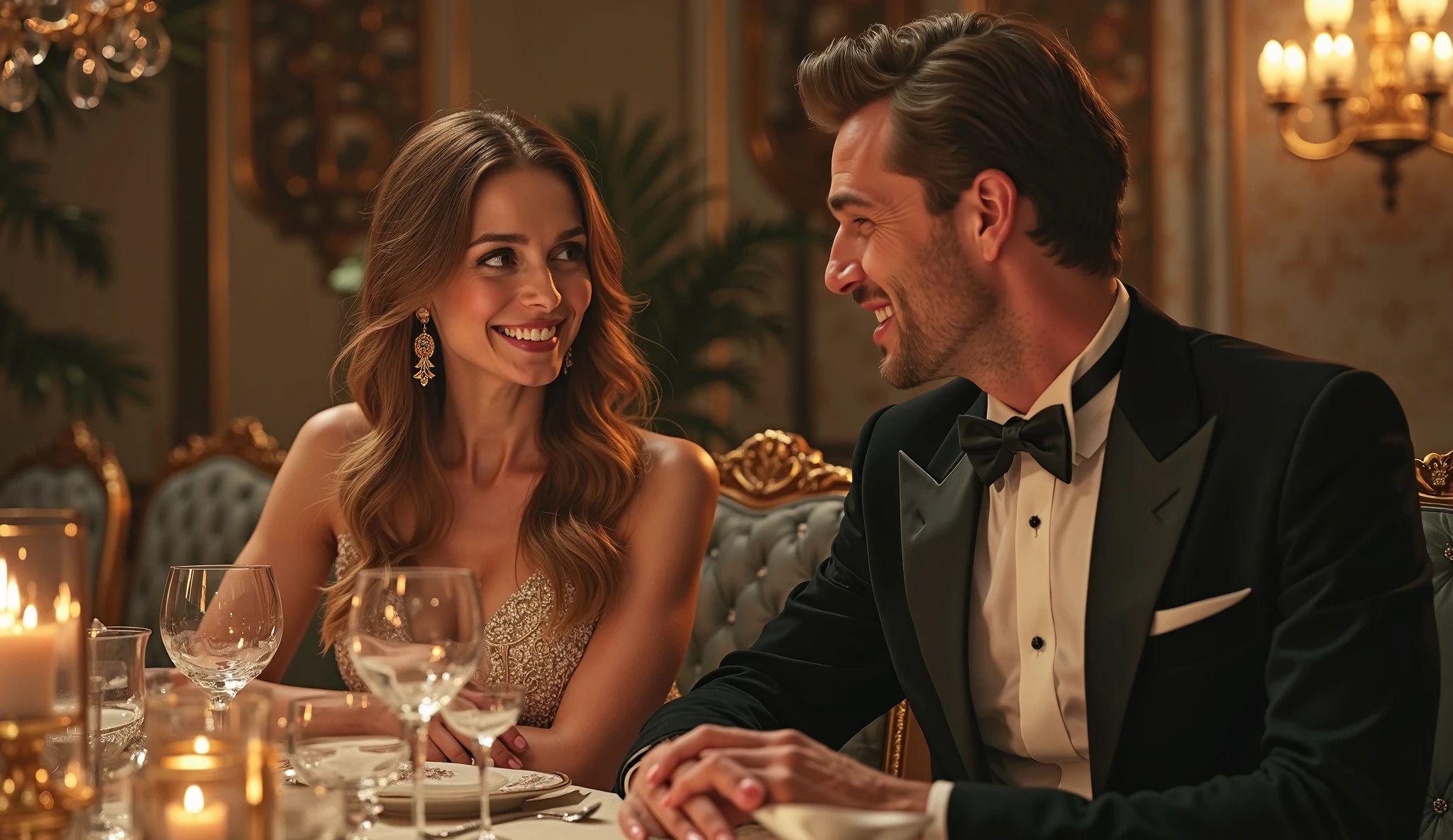 Les images d'un homme élégant et d'une femme très belle. Ils sont assis dans un restaurant.