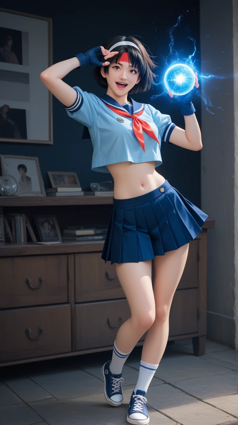(8k、Raw photography、highest quality、masterpiece:1.2),(Black-haired、Very short hair:1.8),(Narrow waist:1.3)、View your viewers,Viewed from the front,White skin,(high school girl、Wearing a light blue sailor suit jacket:1.7)、(Red short bikini pants、Not wearing a skirt:1.8)、(whole body、Beautiful legs and thighs:1.7)、(Clothes that accentuate the shape of the breasts:1.0)、(Big Breasts :1.3)、Slim figure、Ultra-high resolution,beautiful,beautiful fece,(one person、No background:1.9),whole bodyボディー,Japanese women,(reality的:1.37)、Photon Mapping,reality、(-faced and cute: 1.0)、(Cute Smile: 1.8)、(Round face: 1.8)、Radio City、Physically Based Rendering、Depth of field rally background、photograph, (Thigh close-up:1.8),(Cotton shorts that are too short: 1.8)、Great quality